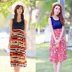 New Fashion Women's Sleeveless O-neck High Waist Printed Knee-length Casual Dress