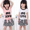 New Kids Girl Fashion Two Pieces Casual Cap Sleeve Letters Print T-shirt Tops And Striped Skirt