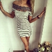 Sexy Fashion Women Off Shoulder Lace Patchwork Stripe Package Hip Bodycon Mini Dress