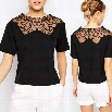 Stylish Ladies Women Round Neck Net Yarn Patchwork Casual Tops Blouse