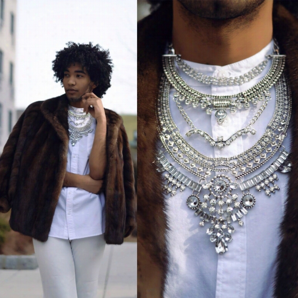 Vintage Style Metal Chain Teardrop Rhinestone Statement Choker Pendant Necklace