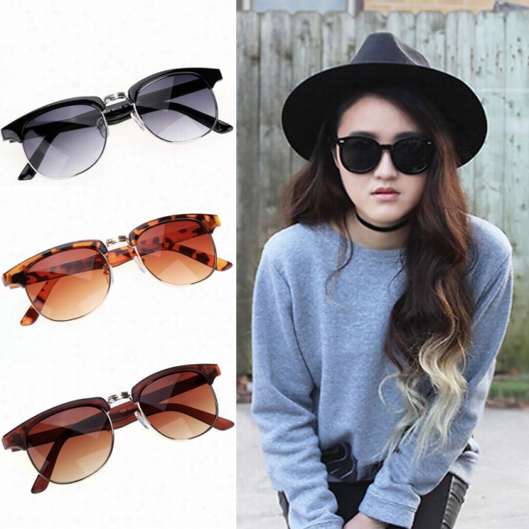 Vintagge St Yle Unisex Eyewear Round Sunglasses Metal Frame Plastic Temple