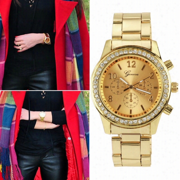 Women Ladies Chronograph Wristwatch Stainless Steel Analog Quartz Wirst Watch 4colors