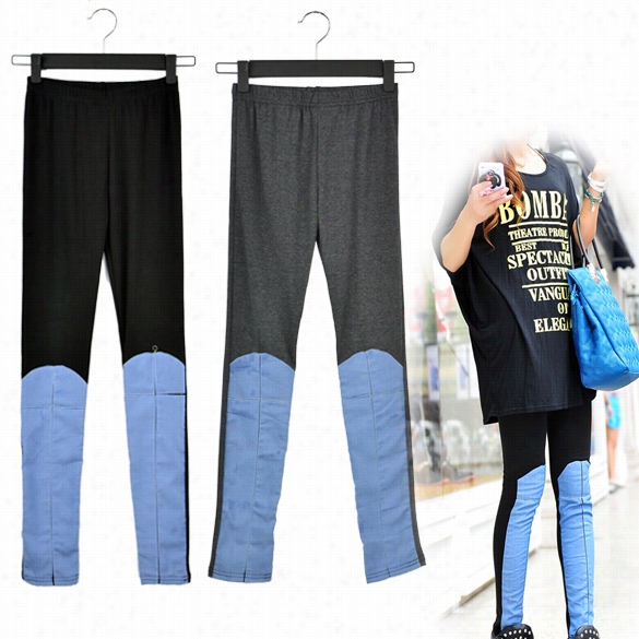 Wmen Personality  Slim Fitting Splicing Pants Leggings Tights 3 Colors