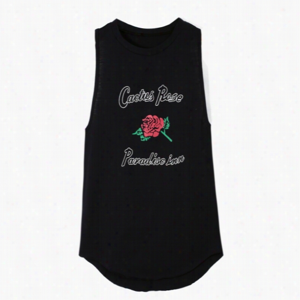 Women Sexy Casual Round Neck Sleeveless Flower Letter Print Irregular Hem Tank Tops