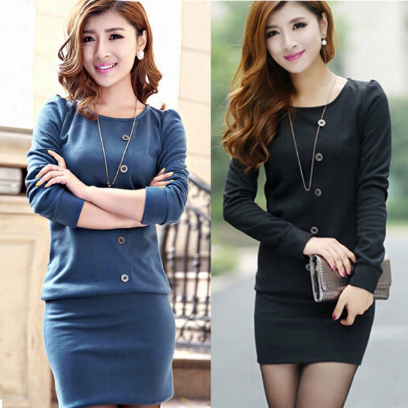 Women's Autumn Winter Dress Hip Bundle Slim Ol Long Sel Eve Knit Casual Desss Sweater Shirt Dress