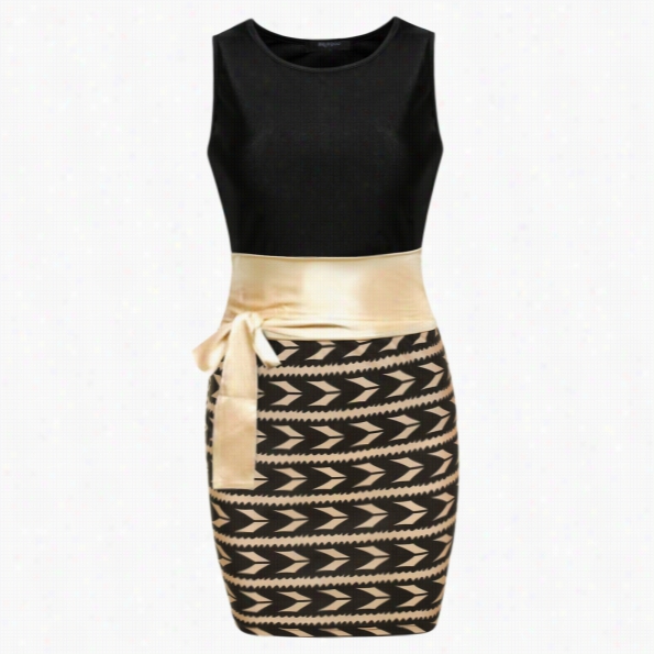 Zeagoo W Omen Seexy Bodycon Two Piiece Set Sleevelss Tank Tops + Print High Waist Pencil Skrit