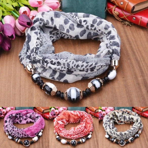 5 Colors New Faashion Women Leopard Scarf Linen All-match Long Scarf With Bead