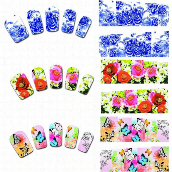 50 Sheets Women Manicure Decal Nnail Art Decoration Multicolor Flower Water Transfer Sticker Temporary Watermark Wraps