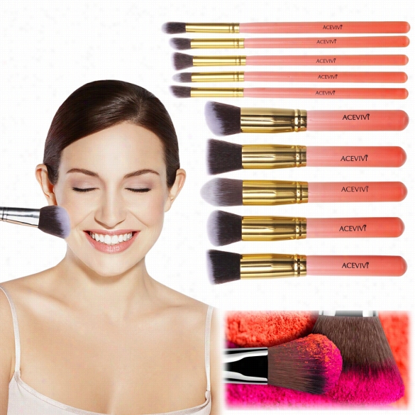 Acevivi 10pcs Makeup Brushes Kit Tools Essential Kit Foundation Blending Cosmetic Brushes Set