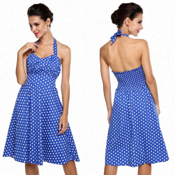 Ace Vog Sexy Women Halter Sleeveless Polka Dot Backless High Wist Sijg Dres