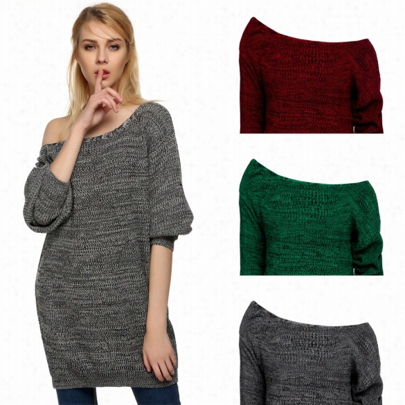 Angvns Women Casual Kint Knitted Offf Shoulder Oversized Loose Tunic Sweater Jumpr Dress