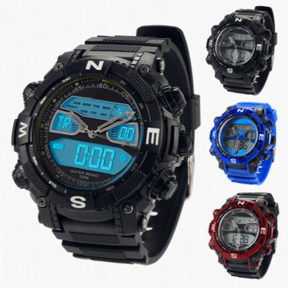 Casual Men Outdoor Spport Watch Waterproof Rubbeer Digital Lcd Alarm Date Wristwatches