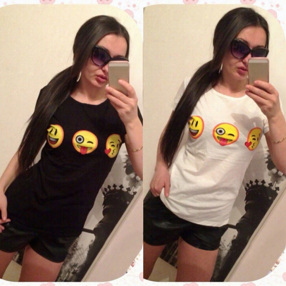 Cute Girls Women T-shirrt Emoji Prin Ttops Fashion O Neck Short Sleeve Casu Al Tees