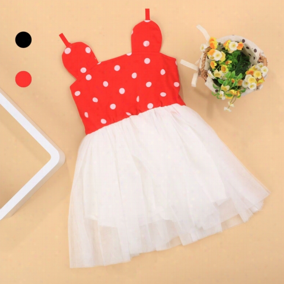 Cute Kids Girls Fashion Sleevless Polka Dot Net Yarn Patchwork Drsss