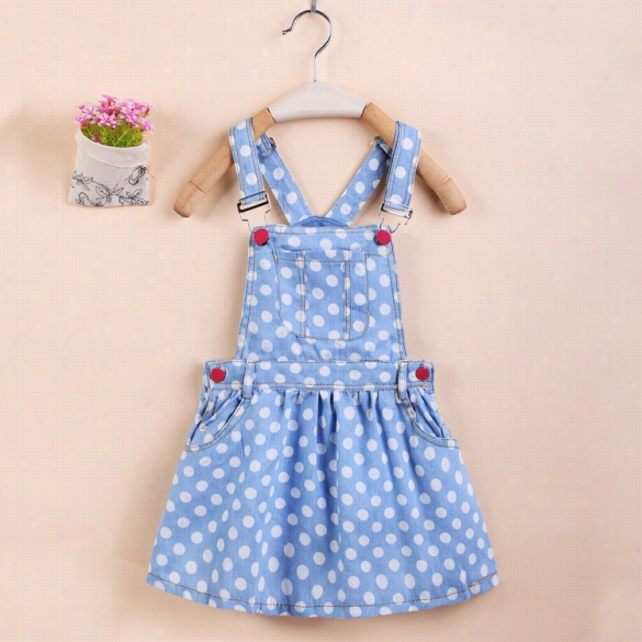 Cute Kids Girls Sleeveless Adjustable Strap Polka Dot A-line Pocket Suspender Dress