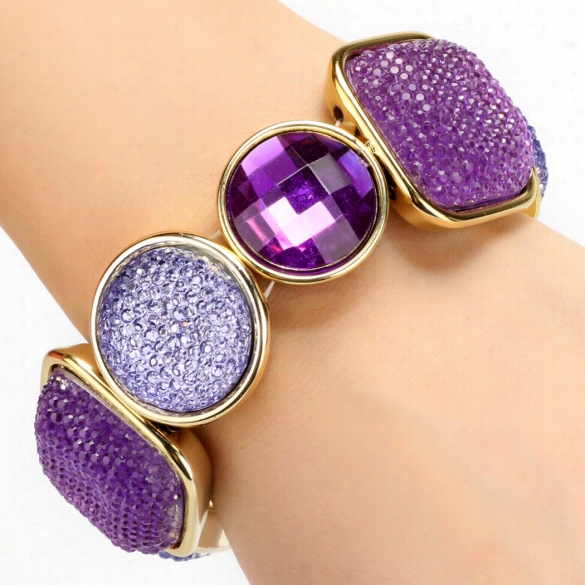 European Style Resin Ston Eround And Square Shape Bracelet For Women Adjustalbe Elastic Bea Ds Bracelet