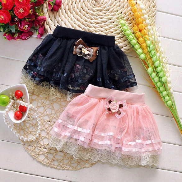 Fashion Baby Igrls Ball Gown Skirt Bowknot Mesh Splice Mini Tutu Skirt