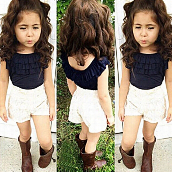 People Of ~ Bay Girls Black Sleeveless Tank Tops White Shorts Two Piece Set