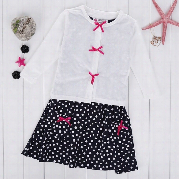 Fashion Baby Gilrs Long Sleeve Cardigan Polka Dot Bodysuit 2 Piece Dress Set