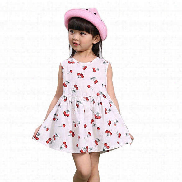 Fashion Children  Kids Girl's Wear Casual Ssleeveless Cherry Print Cute Min Dress