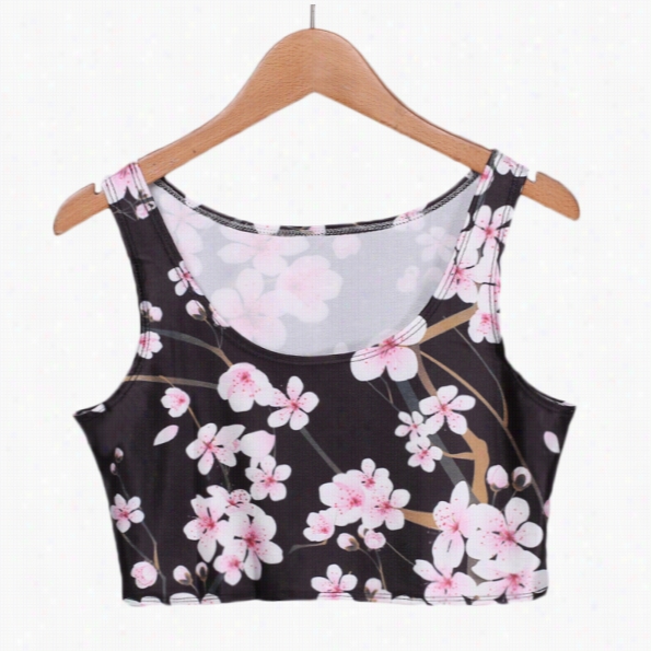 Fashion Sexy Women Crop Tkp Vest Sleeveless Floral Pprint Shirt Top Camisole