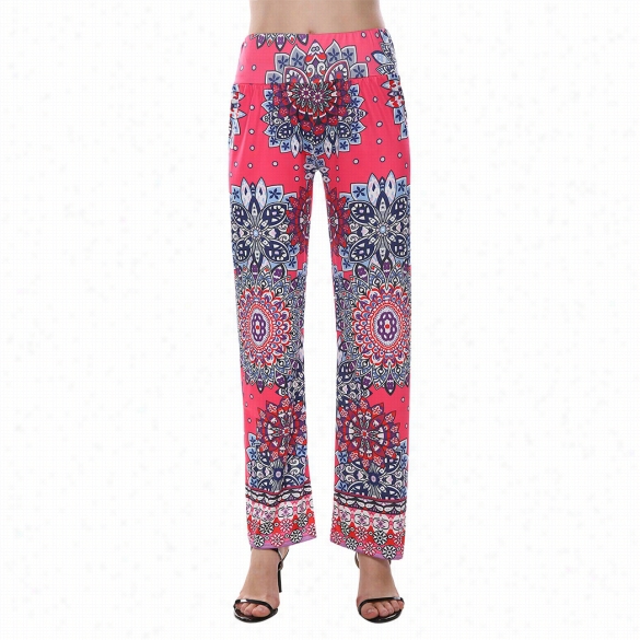 Fashion Women Multicolor Floral Print Casual Straight Barrel Long Loose Pants Trouser