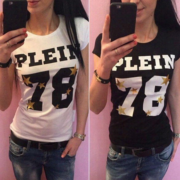 Fashion Women O-neck Short Sleeve Letter Print Basic T-shirt Tops Casual Wear