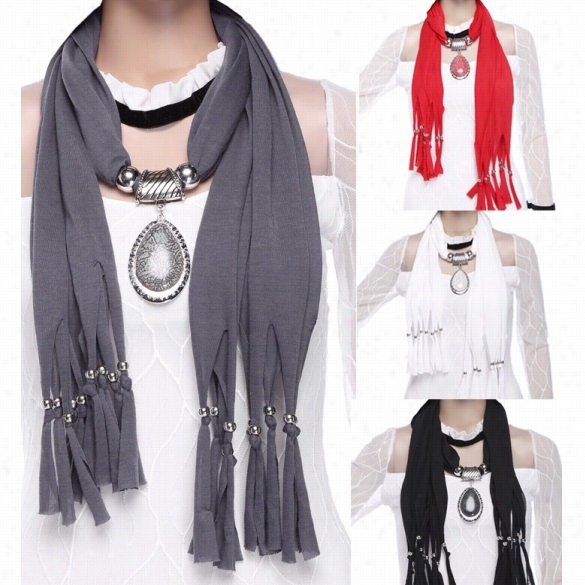 Way Women Tassel Drop Resin Beads Penda Nt Necklace Scarf Shawl Soft Necklaces