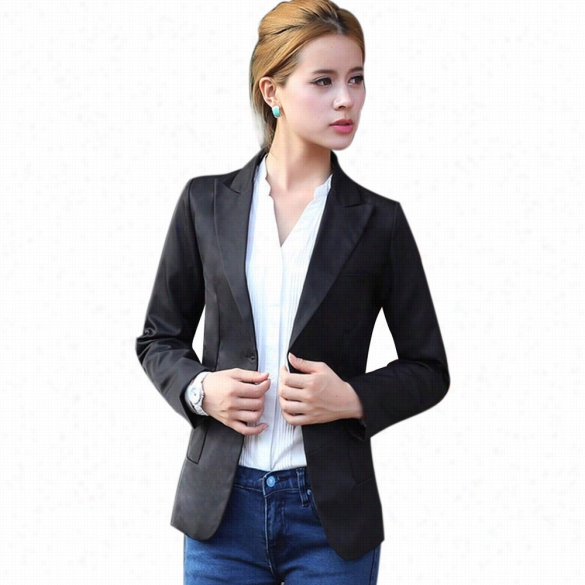 Finejofashion Women Lady Long Sleeve Lapel One Button Casual Solid Coat Jac Ket