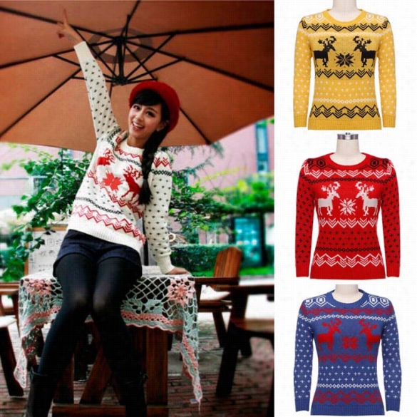 Fresh Girl's O-neck Long Sleeve Knitted Pullover Sweaater Release Casual Jumper Tops