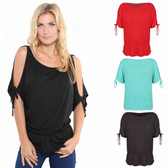 High Quality Fashion Women Casual Off Shoulder Solid Blouse Tops O-neck Tunic T-shirt Tops
