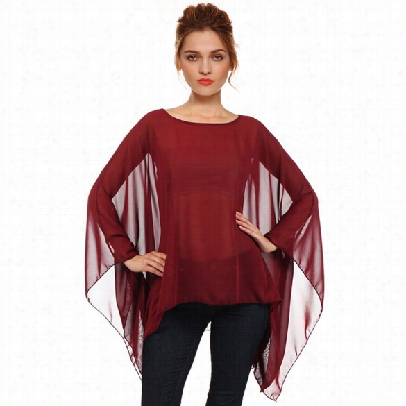 Hot Fashion Stylish Ladies Women Irregular Lentgh Casual  O-neck Solid Chiffon Top Cover-up