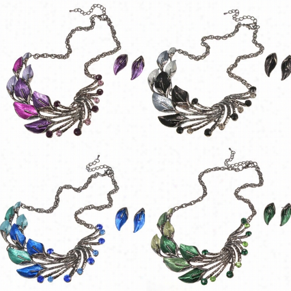 Hot Women Fashioon Ethnic Blue Peacock Weep5ta Learrings Necklace Set