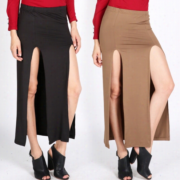 Hotsail New Sexy Long  Women A ~ Time Cutted Maxi Skirt Black" Khki