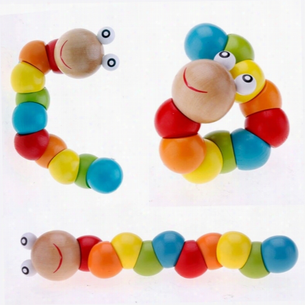 Kids C Hildren Boys Girls Colorful Wooden Worm Sensory Wood Bead Toys