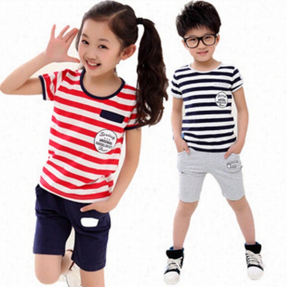 New Children Kids Boys Girl's Weaf 2pcs Clothes Set Short Sleeve St Ripe T-shirt And Pants