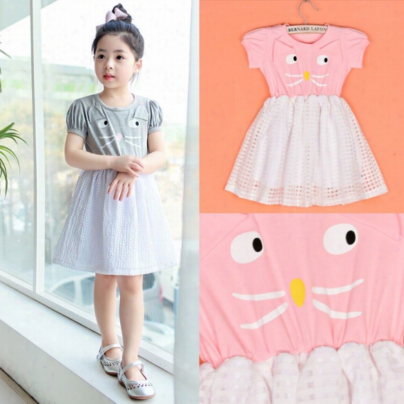 New Childre N Kids Girl's Wear Short Sleeve Animal Printed Springy Wais -aline Short Shift Dress