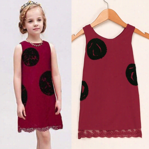 New Cute Kids Girls Fashion -oneck Sleeveless Lace Hem Mini Dress