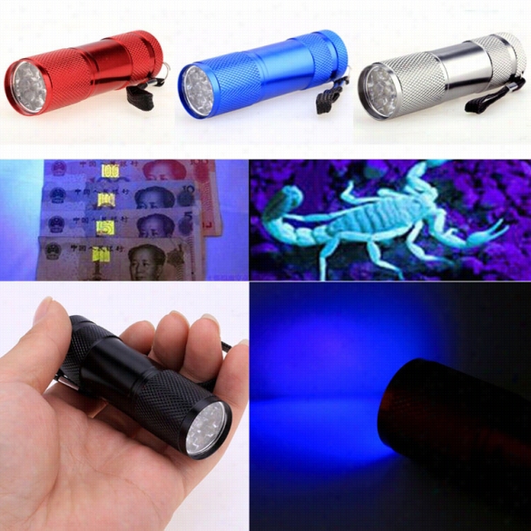 New Fashion 9 Led Uv Flashlight Small Portable Torc Hlight Lamp For Uotdoors Camping Hiking Household