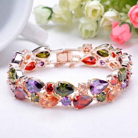 New Fashion High Quality Fsshion Rose Gold Plated Multicolor Zircon Bracelet