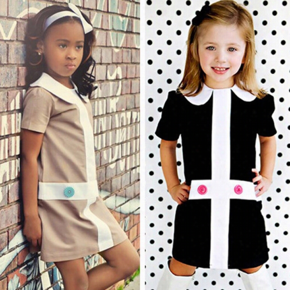 New Fashion Kids Children Girl Cause By Friction Doll Collar Short Sleeve Patchwork Cute Dress