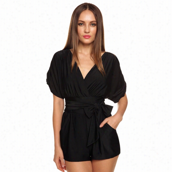 New Fahion Lady Women's Sexy Deep V Neck Fold  Wrap Rompers Jumpsuit