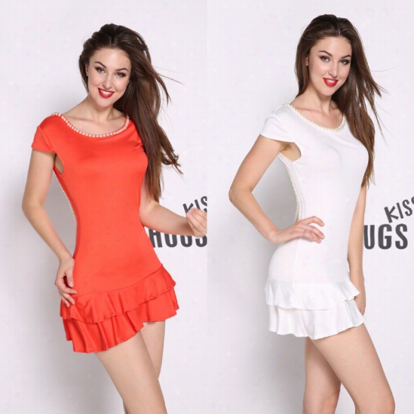 New Fashion Sexy Women Plested Dress  String Of Beads Feminine Slim Backless Dress