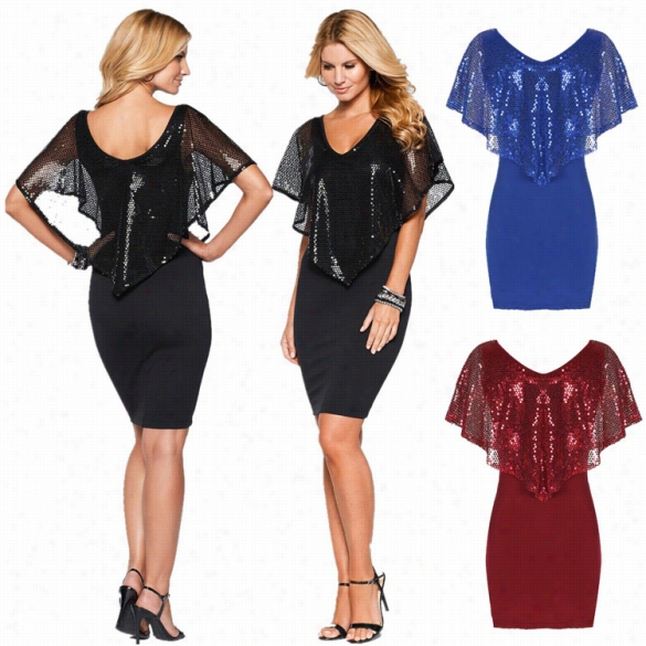 New Gentility Stylish Ladies Wonen Casual Sequins Bodycon Mini Dress