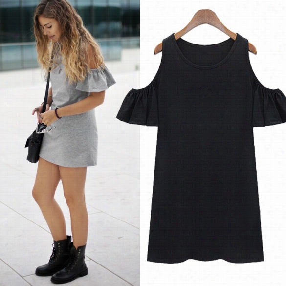 New Fashion Women Casual Off Shoulder Butterfly Sleeve Minni Dress