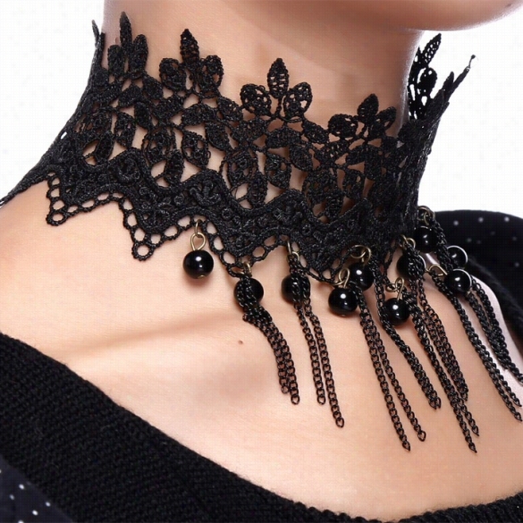 New Fashion Women Lace Chhoker Beads Tassel Braided Cute Chain Collar Necklace