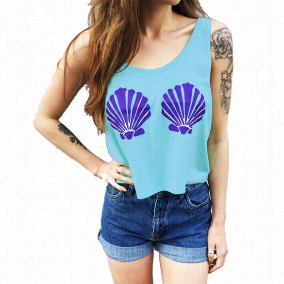 New Fashion Women O-neck Sleeveless Print Corp Topp Sexy Casual Tank Tp