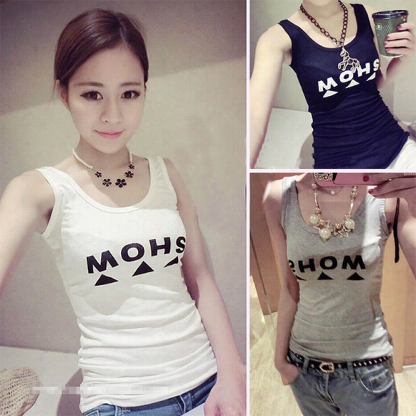 New Fashion Women O-neck Sleeveless Slim Sexy Letter Print Casual Tank Top