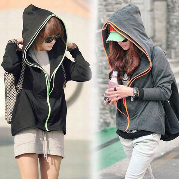 New Gentility Women' S Long Sleeve Casual Hocoed Zipper Coat Jacket Hoodie